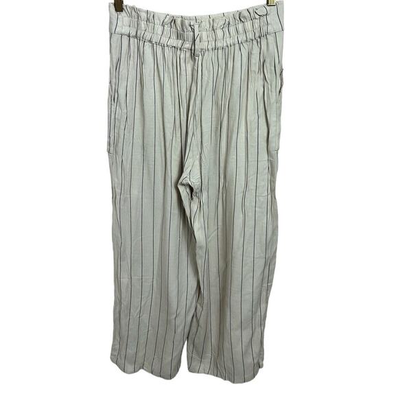Luna Moon Beige Striped Wide Leg Paper Bag Pants Sz M Relaxed Comfy Pockets - Picture 5 of 6